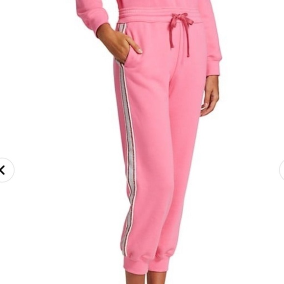 DEREK LAM 10 Crosby Sera Track Flush Pink Silver Stripe sweatpants new small - Picture 1 of 11